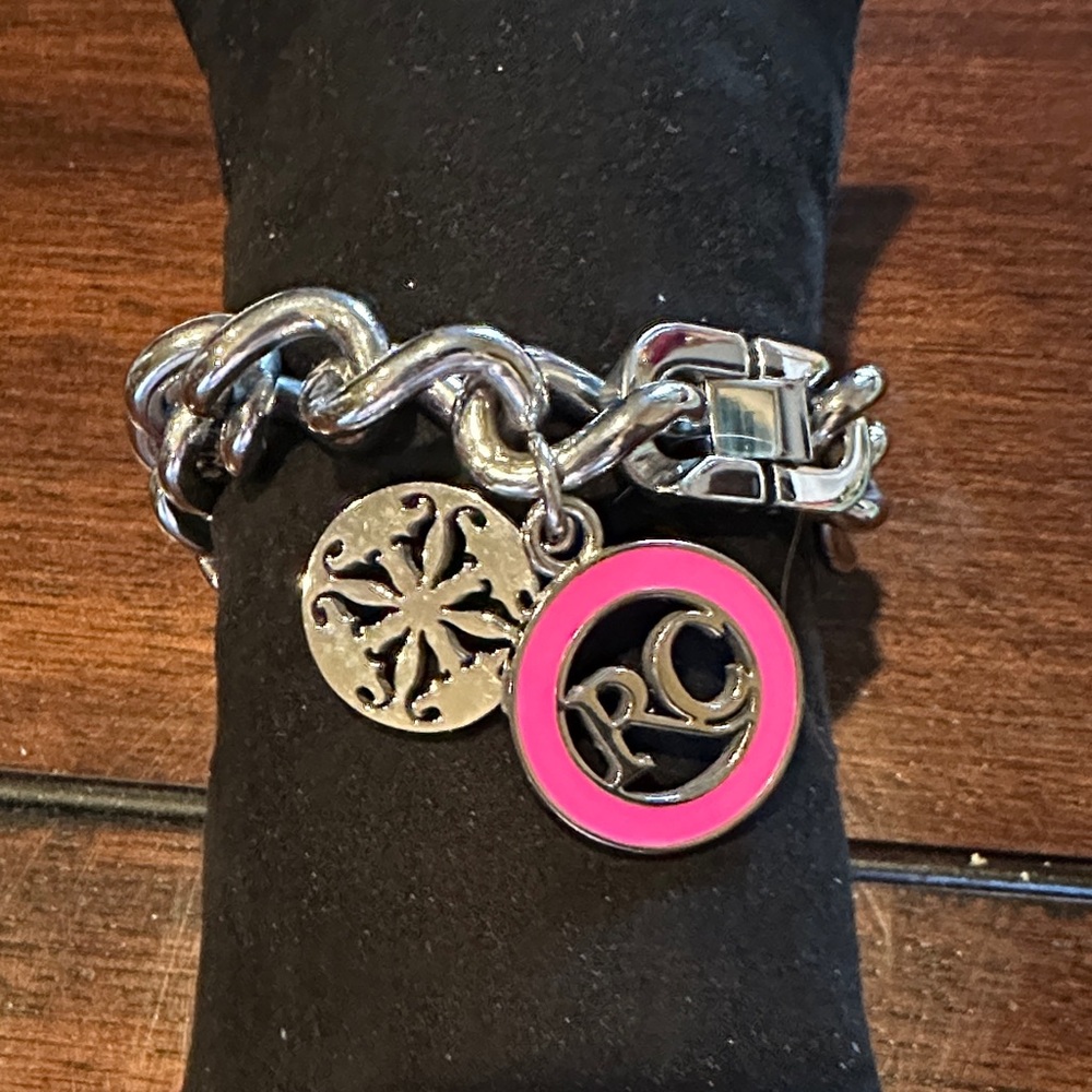 Rustic Cuff Chic Silver Bracelet with Pink Charm